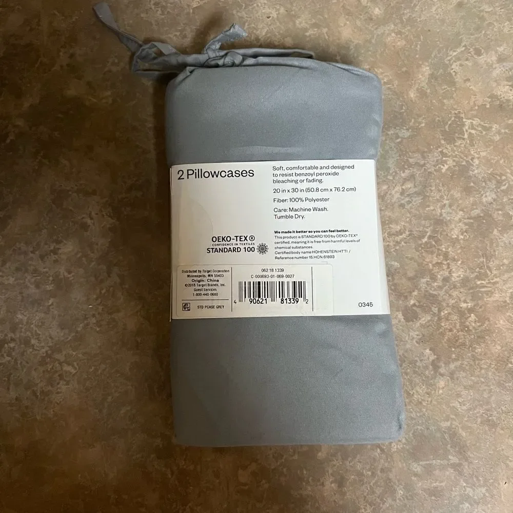 Room Essentials Gray standart Microfiber 2 Pk Pillowcases NEW